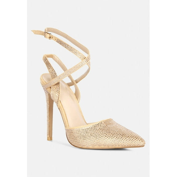 CHARMER Rhinestone Embellished Stiletto Sandals in Champagne