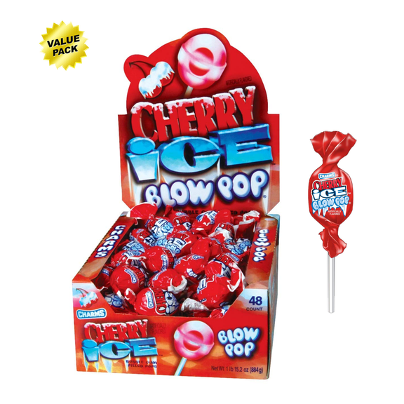 CHARMS Blow Pop, Cherry Ice Flavor, Bubble Gum Filled Pops (48 Count) - On Sale