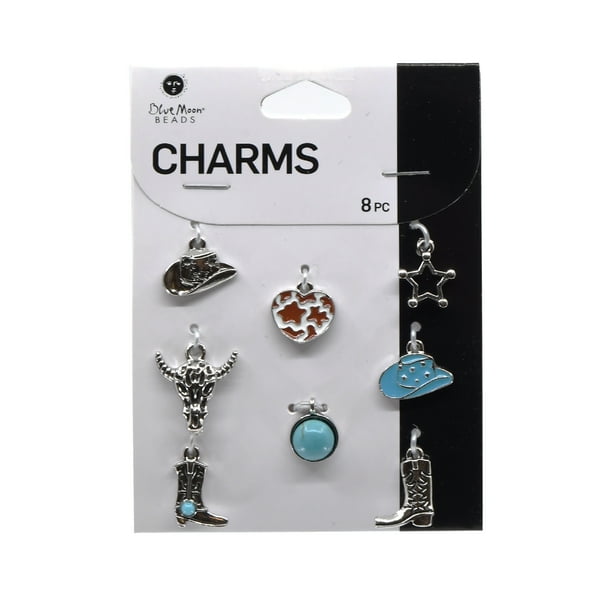 Blue Moon Beads Silver Turquoise Western Charms Set of 8