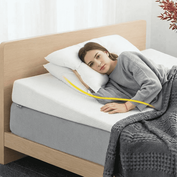 CHARRYARN Bed Wedge Pillow Twin with Memory Foam Top, 5.5 Inch Incline Foam Support Wedge Pillow, Wedge Mattress Elevator with Washable Cover,Twin,White