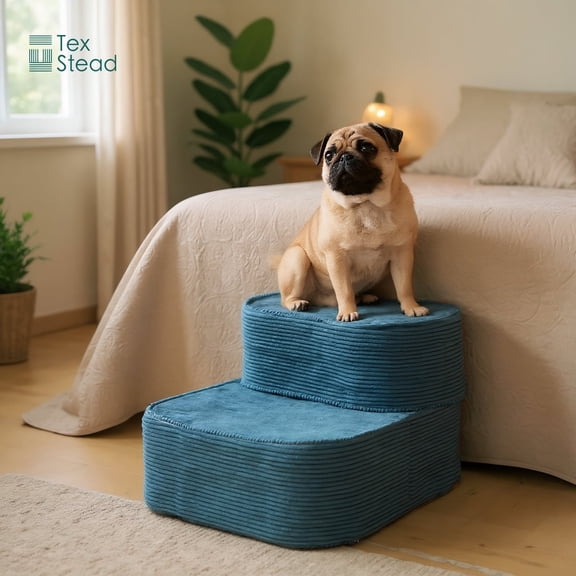 CHARRYARN By Texstead Foldable Pet Ramp for Couch Or Bed, 2 Steps Pet Stairs & Steps for Small Dogs, Old Cats and Short-Legged Dogs (2 Steps, Blue)