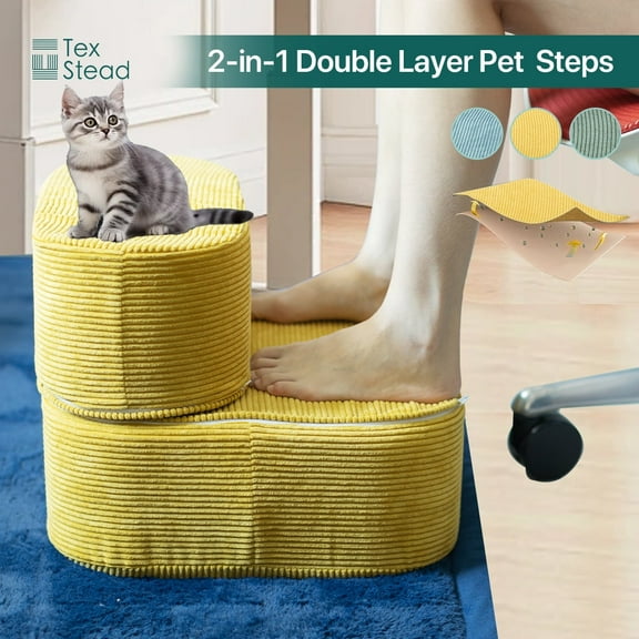 CHARRYARN By Texstead Foldable Pet Ramp for Couch Or Bed, 2 Steps Pet Stairs & Steps for Small Dogs, Old Cats and Short-Legged Dogs (2 Steps, Yellow)