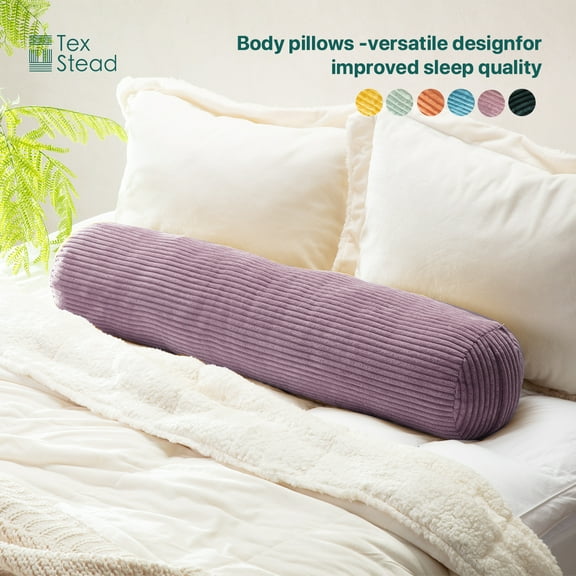 CHARRYARN by TexStead Cuddle Pillow Bolster Pillow Corduroy Cylindrical Bed Pillow - Multifunctional Long Pillow- uitable for yoga,Lumbar and Neck Support Roll Pillow-Purple(8"x35.4")