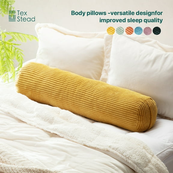 CHARRYARN by TexStead Cuddle Pillow Bolster Pillow Corduroy Cylindrical Bed Pillow - Multifunctional Long Pillow- uitable for yoga,Lumbar and Neck Support Roll Pillow-Yellow(8"x35.4")