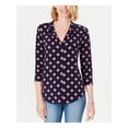 thumbnail image 1 of CHARTER CLUB $49 Womens New Navy Printed V Neck 3/4 Sleeve Casual Top M B+B, 1 of 4
