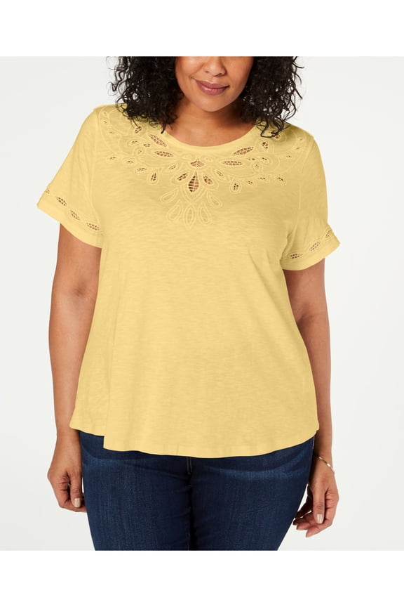 $54 Womens New Yellow Cut Out Short Sleeve T-Shirt Top 1X Plus B+B