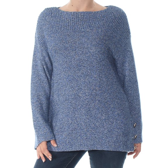 CHARTER CLUB $59 Womens New 1263 Blue Marled Knit Long Sleeve Sweater S B+B