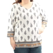 CHARTER CLUB $60 Womens New 1036 Ivory Paisley V Neck Top 0 Plus B+B