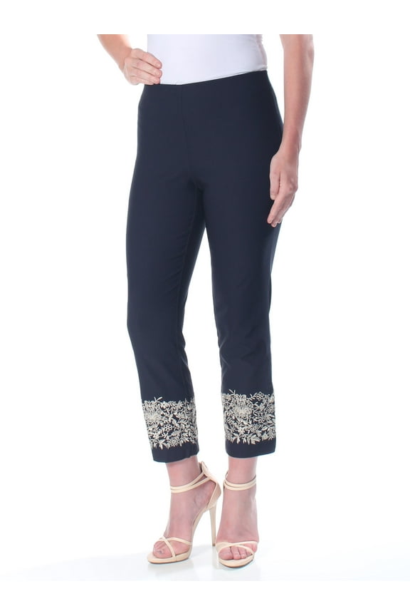 $69 Womens New 1156 Navy Embroidered Straight-Leg Capri Pants 4 B+B