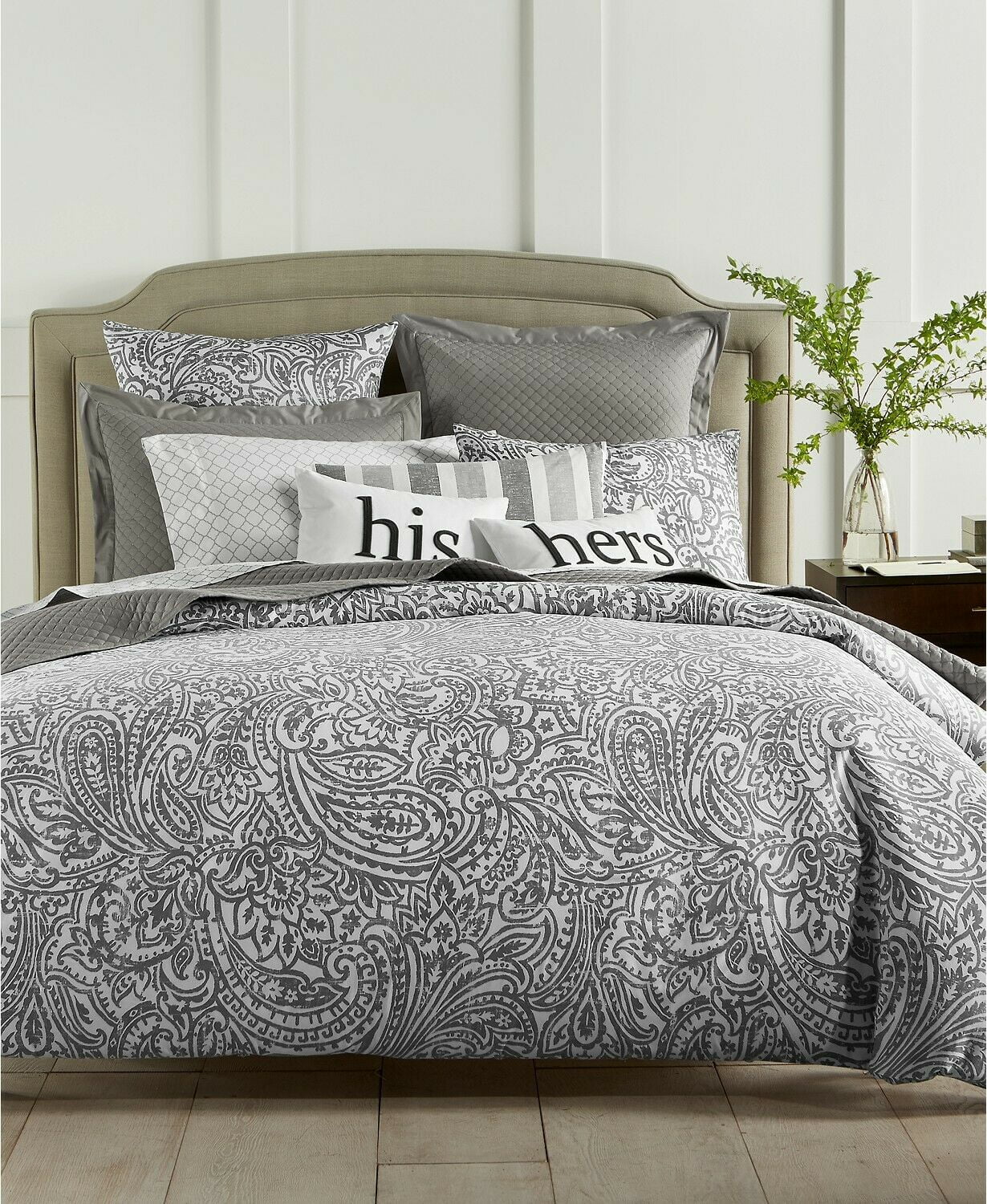 Twin Gray Paisley Cotton Duvet Cover Set