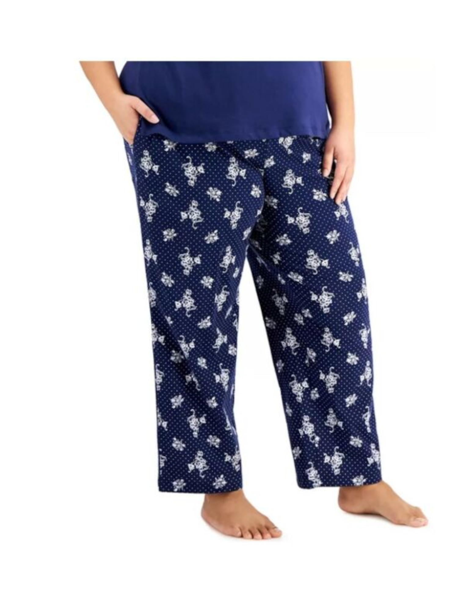 CHARTER CLUB Intimates Blue Tie Detail Pocketed Ankle Length Floral ...