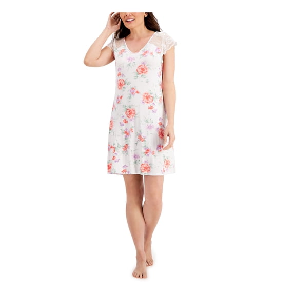 CHARTER CLUB Intimates White Lace Trim Floral Nightgown XS