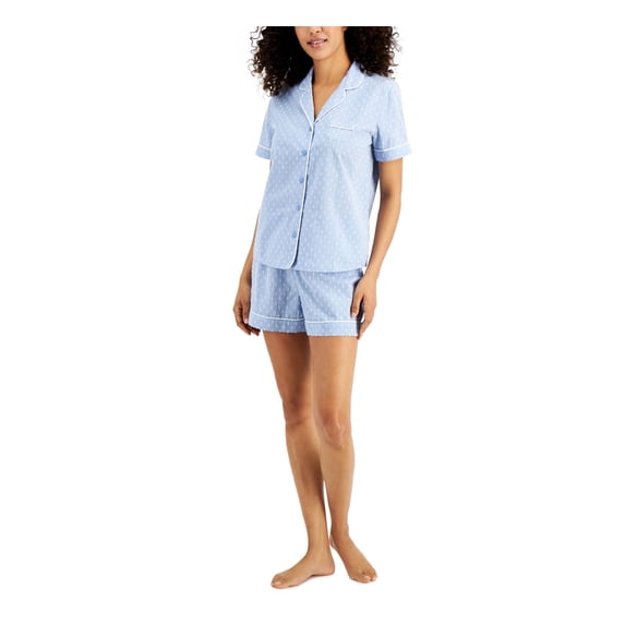 CHARTER CLUB Sets Light Blue Notched Collar Solid Short Sleeve V Neck Button Up Shorts Everyday Size XXL