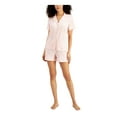 thumbnail image 1 of CHARTER CLUB Sets Pink Notched Collar Printed Short Sleeve V Neck Button Up Shorts  Size XL, 1 of 1