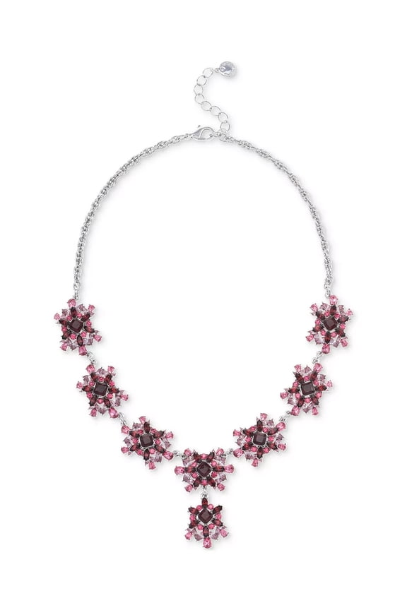 Silver-Tone Color Crystal & Stone Cluster Statement Necklace,