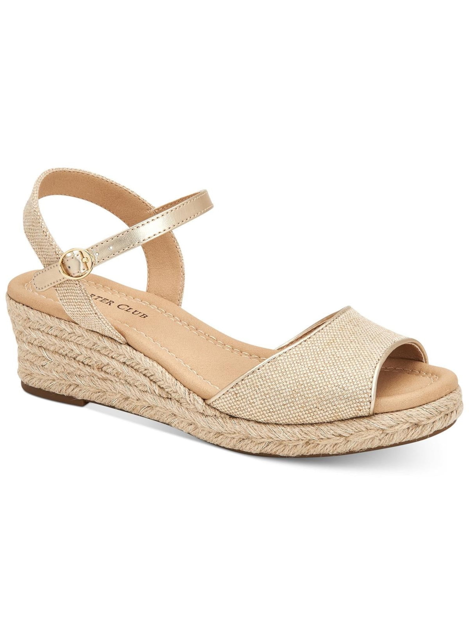 Charter Club Womens Luchia Canvas Buckle Wedge Sandals