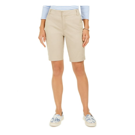 CHARTER CLUB Womens Beige Stretch Pocketed Mid Rise Bermuda Shorts 14