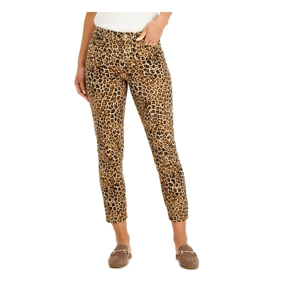 CHARTER CLUB Womens Beige Stretch Pocketed Short Length Zippered Animal Print Skinny Pants 12