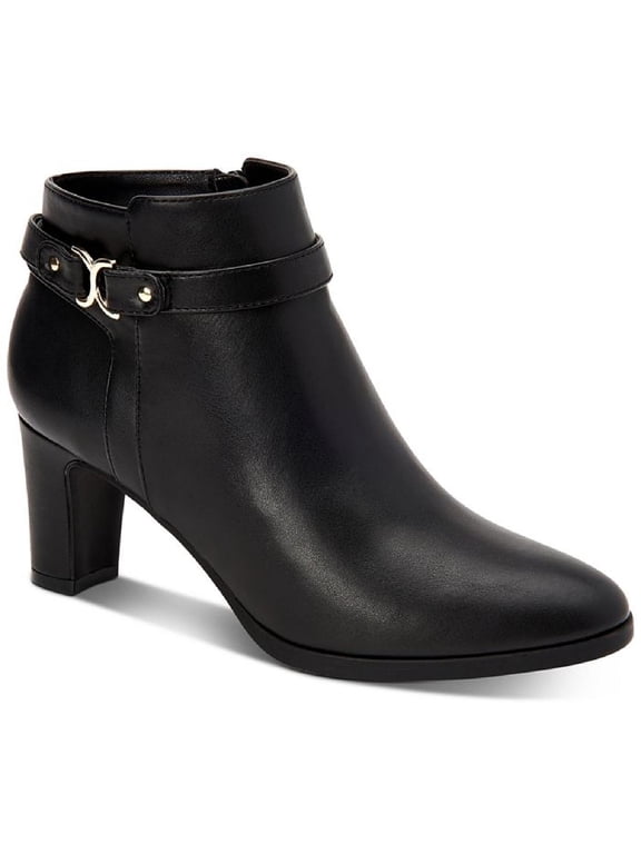 Womens Black Buckle Accent Comfort Pixxy Almond Toe Block Heel Zip-Up Dress Booties 11 M