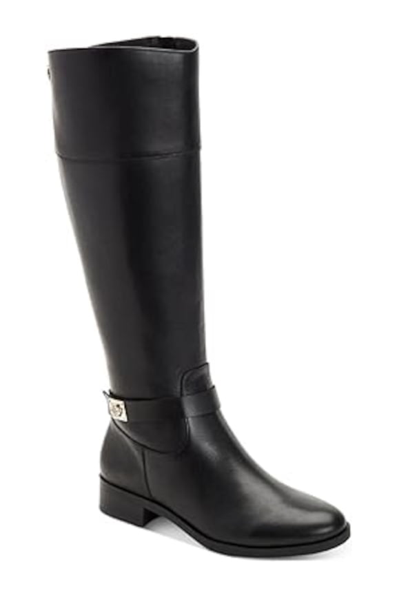 Womens Black Buckle Accent Johannes Round Toe Zip-Up Riding Boot 6 M
