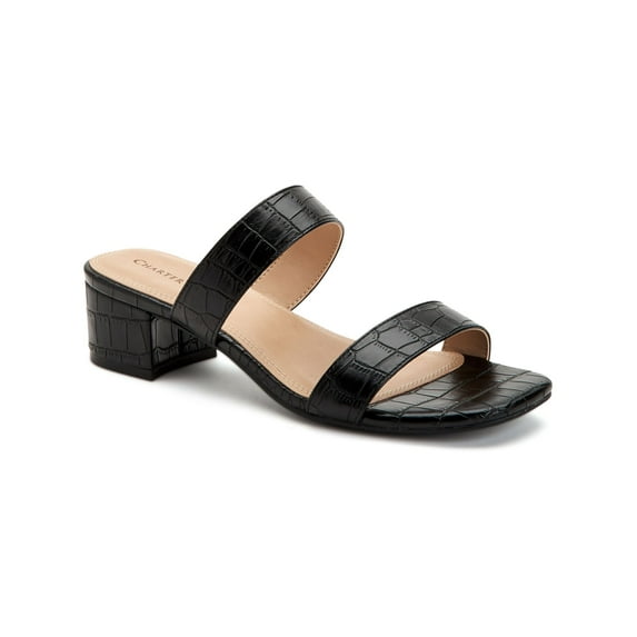 CHARTER CLUB Womens Black Crocodile Print Vernaa Square Toe Block Heel Slip On Dress Sandals Shoes 7.5 M