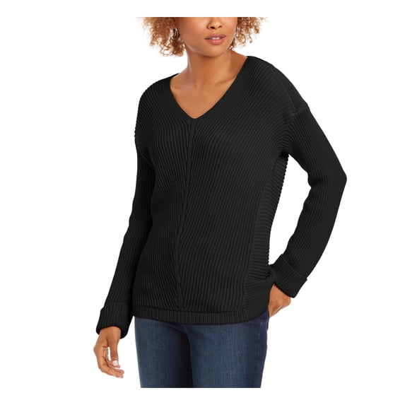CHARTER CLUB Womens Black Long Sleeve V Neck Blouse Petites PM