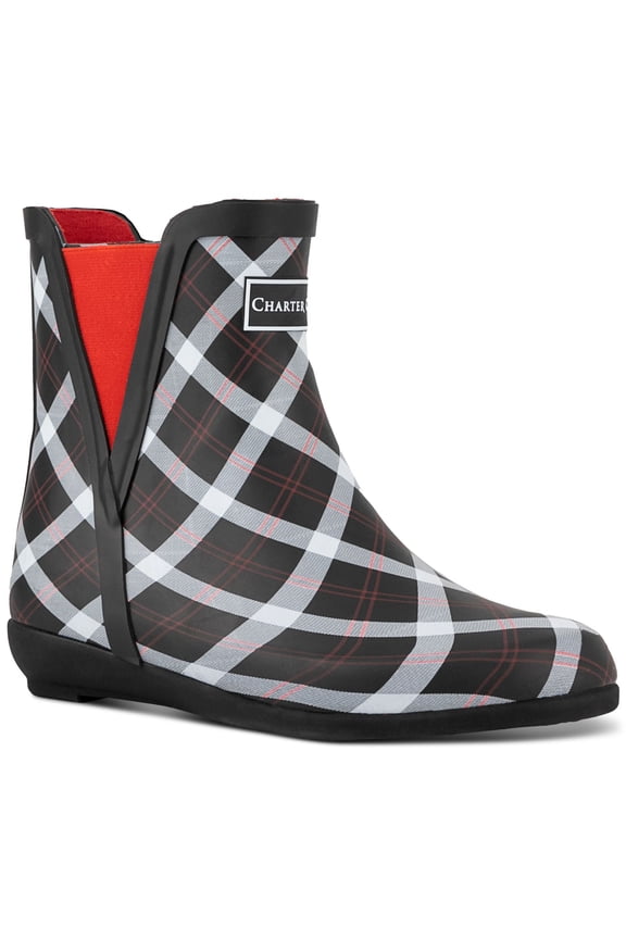Womens Black Plaid Removable Insole Goring Cloudburst Round Toe Rain Boots 8 M