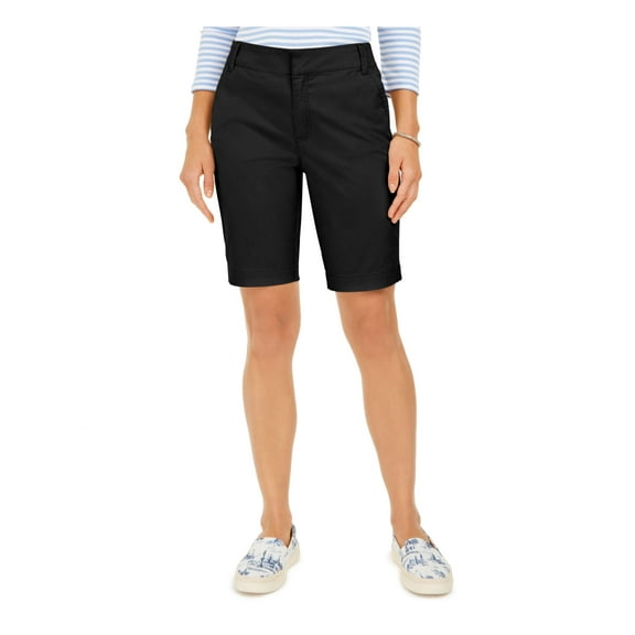 CHARTER CLUB Womens Black Stretch Pocketed Zippered Hook And Bar Closure Bermuda Shorts 10