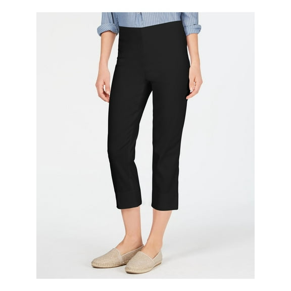 CHARTER CLUB Womens Black Textured Slimming Pull-on Cropped Pants Petites 10P