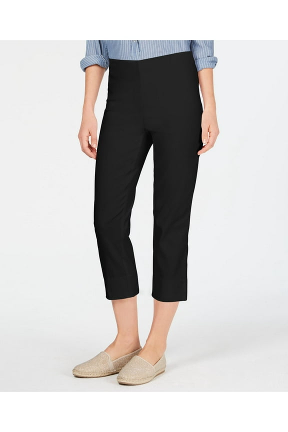 Womens Black Textured Slimming Pull-on Cropped Pants Petites 10P