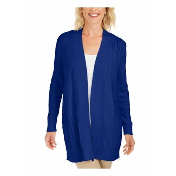CHARTER CLUB Womens Blue Printed Open Cardigan Blouse Sweater Size M
