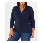 CHARTER CLUB Womens Blue Solid Long Sleeve V Neck Wrap Top Size 2X
