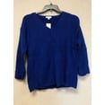 thumbnail image 1 of CHARTER CLUB Womens Blue Textured Ribbed Long Sleeve V Neck Blouse Petites PP, 1 of 3