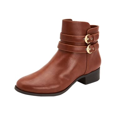 ALFANI Womens Brown Buckle Accent Cushioned Nadenne Almond Toe Block Heel Zip-Up Leather Booties M