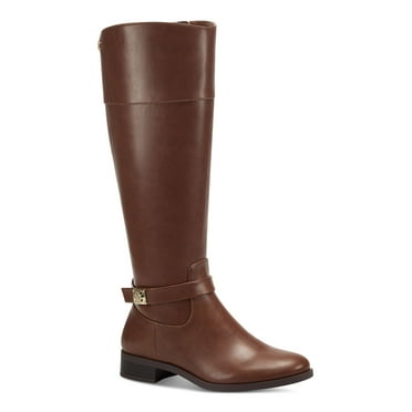 CHARTER CLUB Womens Brown Padded Buckle Accent Goring Atlinaa Round Toe Wedge Zip-Up Leather Riding Boot M