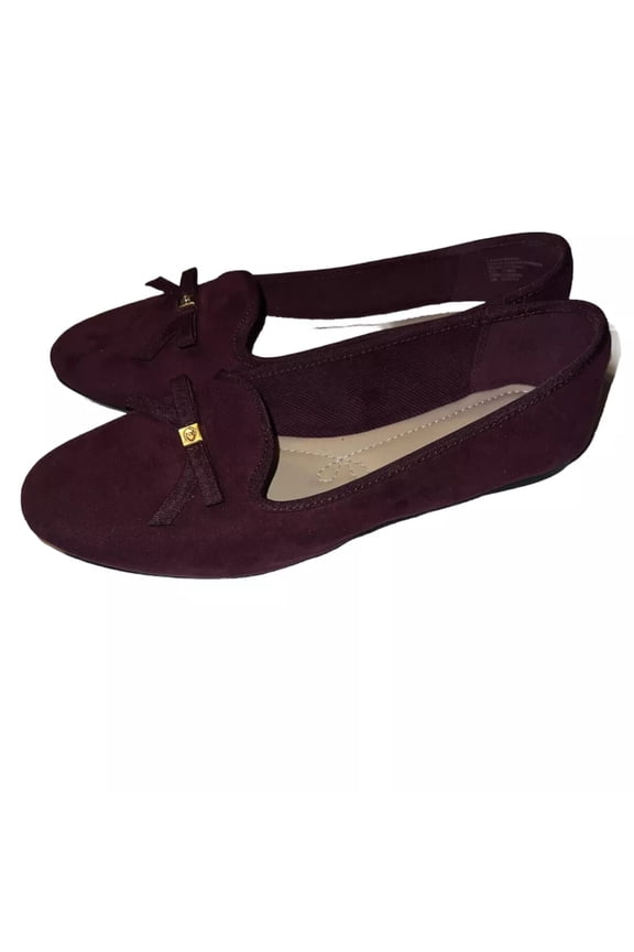 Womens Burgundy Padded Bow Accent Kimmi Round Toe Slip On Ballet Flats 12 M