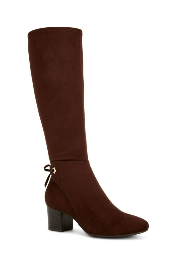 Womens Chocolate Brown Flower Grommets Bow Accent Padded Jaccque Almond Toe Block Heel Zip-Up Boots Shoes 6 M WC