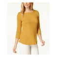 thumbnail image 1 of CHARTER CLUB Womens Gold 3/4 Sleeve Jewel Neck Top PM, 1 of 2