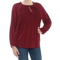 thumbnail image 1 of CHARTER CLUB Womens Maroon Pleated Long Sleeve Keyhole Peasant Casual Top M, 1 of 2