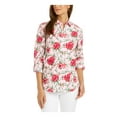 thumbnail image 1 of CHARTER CLUB Womens Pink Floral Roll-tab Collared Button Up Top M, 1 of 3