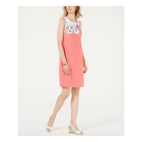 CHARTER CLUB Womens Pink Printed Sleeveless Above The Knee Shift Dress Size: L