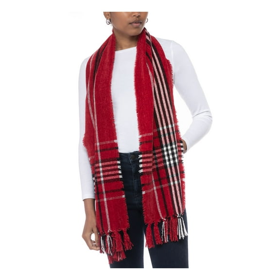 CHARTER CLUB Womens Red Tasseled Fringed Wrap