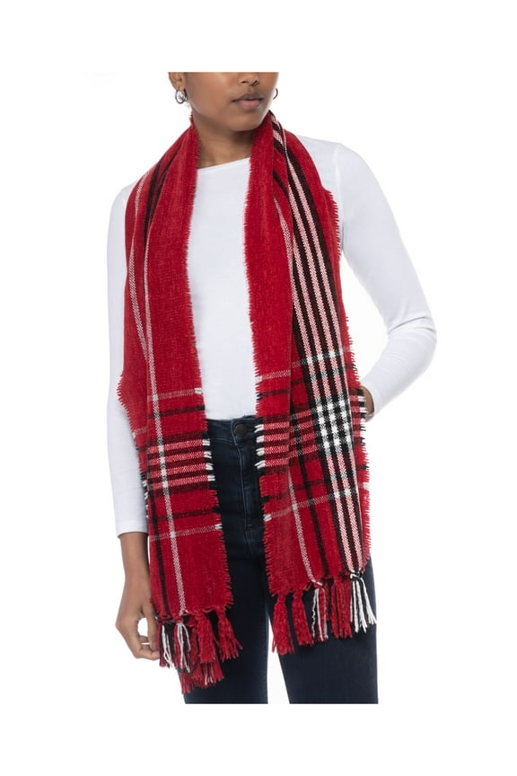 Womens Red Tasseled Fringed Wrap