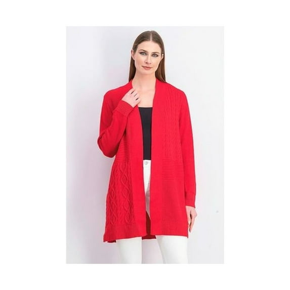 CHARTER CLUB Womens Red Textured Patchwork Long Sleeve Open Cardigan Sweater Petites PM