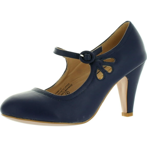 CHASE & CHLOE KIMMY-21 Women's Round Toe Pierced Mid Heel Mary Jane Style Dress Pumps, Blue, 10