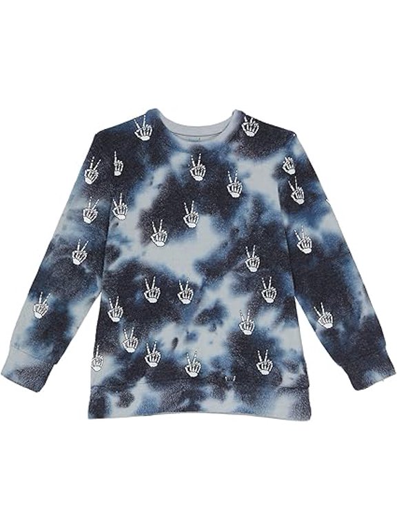 Boy's Recycled Bliss Knit Long Sleeve Crew Neck Pullover (Little Kids/Big Kids) Black/White Crystal Wash 1 14 Big Kid