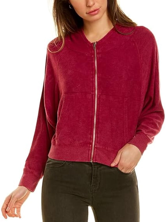 Cozy Knit Long Sleeve Batwing Zip-Up Hoodie with Rib Sugar Plum SM