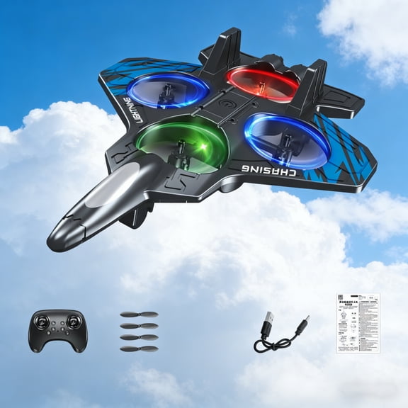 CHASING LIGHTNING Remote Control RC Airplane, Stunt Foam Aircraft with Colorful LED Lights, Built-in Battery, Easy to Fly for Beginners and Adults, Indoor Outdoor Toy Gift (1 Set)