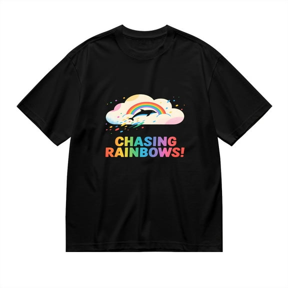 CHASING RAINBOWS,Rainbow Dolphin Print, Vintage T Shirt, Cotton T-Shirt for Men, 23666357,3XL