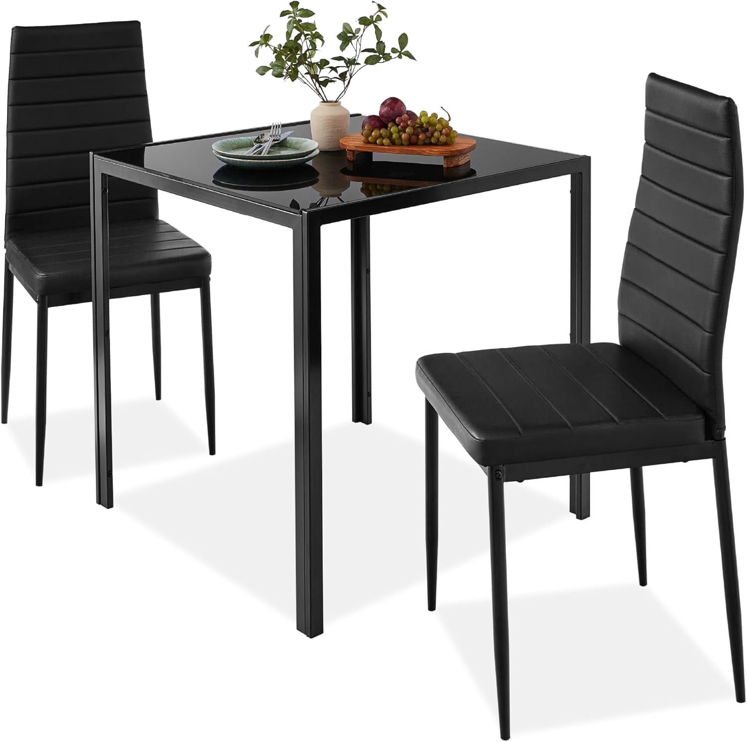 CHAUKY 3-Piece Glass Dining Set, Modern Kitchen Table Furniture for Dining Room, Dinette ...